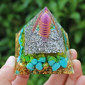 <b>Crystal</b> <b>Chip</b> Pyramid Resin Epoxy Craft Desktop Ornament Purple Jade Pillar Turquoise Home Decoration - Product Image 4
