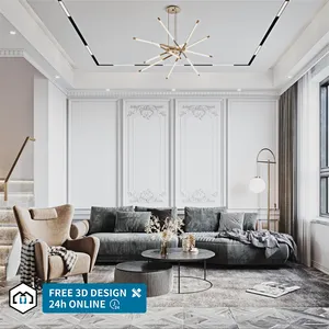 Solusi Vila Mewah Terbaik kontraktor Dekorasi interior kustom ruang tamu Royal 3D desain Interior
