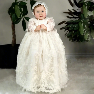 knee length dresses for ladies Baby Girl Lace Dress Long Sleeve, White Boho Toddler for Baptism, First  Birthday Outfit Girl main image 1