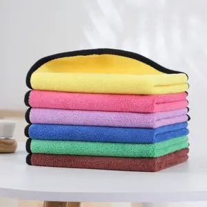 Wholesale Solid Color Absorbent Comfort Microfiber Kitchen Towel Customized Color Logo Reusable Blank Kitchen Cleaning Cloth