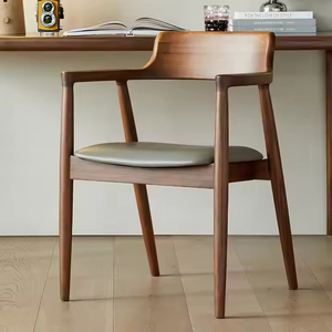 Silla de <span class=keywords><strong>Comedor</strong></span> de Madera Maciza Estilo Italiano Vintage con Respaldo Simple y Asiento de Cuero para <span class=keywords><strong>Comedor</strong></span>, Dormitorio y Oficina - Product Image 1