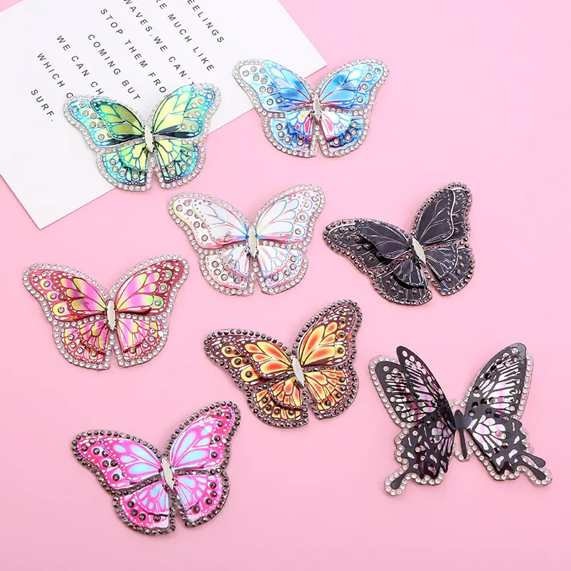 XULIN Handmade 3D Butterfly Rhinestone Iron On Beaded Appliques Patches DIY Sew On Patches For Clothes Embroidery