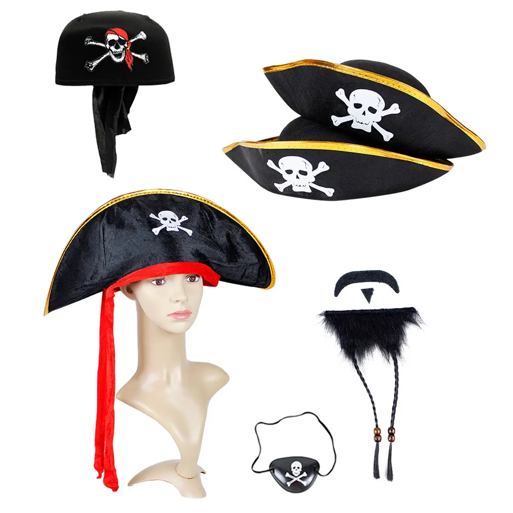 Cheap Halloween Skull Party Hat Eye Patch Printed Skeleton Hat Captain Pirate Hats