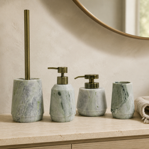 Apple Green Marble Bathroom Accessories Set, Natural <b>Light</b> Green Stone Soap Dispenser - Product Image 2