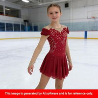Robe de patinage artistique LIUHUO, rouge vin, pour filles et femmes, avec appliques en dentelle, costume de danse pour compétition BD3397
