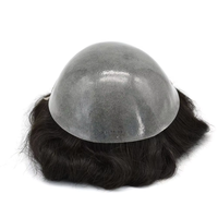 Toupee de pelo indio Remy virgen europeo, encaje suizo frontal PU, piel fina, cuerpo ondulado, negro Natural, Bio, productos al por mayor para hombres, venta al por mayor