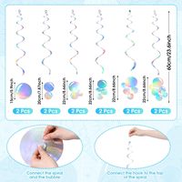 Lanternes en papier en forme de méduse suspendues avec rideaux à franges, serpentins en spirale, décoration de fête sirène pour anniversaire ou baby shower (bleu)