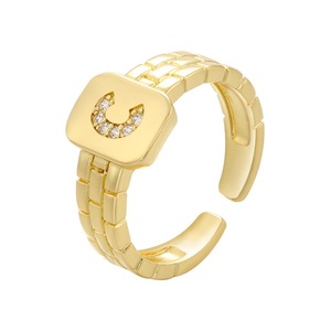 Nuevo Anillo Ajustable de Cobre con Baño de Oro y Circonitas, Diseño de Letra Inicial, Joyería de Moda al por Mayor - Product Image 5