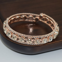 CAOSHI Bracelet de Mariée Cristal Scintillant Entièrement Sertie de Pierres, Plaqué Argent ou Or, à Ouverture Réglable pour Femmes