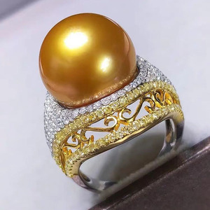 Anneau en argent S925, accessoire DIY, support vide avec perle ronde de 11-13 mm, incrustation tendance, placage rhodium, 1984 - Product Image 4