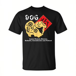 T-shirt con stampa serigrafica del zodiaco cinese dell'anno del cane, unisex, per adulti, a maniche corte, girocollo - Product Image 3