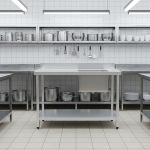 Évier de <span class=keywords><strong>cuisine</strong></span> commercial en acier inoxydable à cuve simple ou double avec table de préparation - Product Image 1