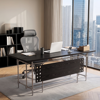 Bureau de style industriel vintage en bois massif avec pieds en acier inoxydable, idéal pour la maison, le bureau ou comme table d'étudiant.