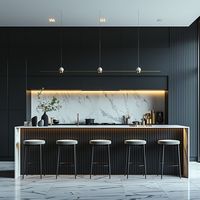 Armoire de cuisine intelligente en bois laqué noir avec îlot de grille CBMmart Factory