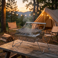 Barbecue au charbon de bois pliable en acier inoxydable avec support de rôtisserie, barbecue portable de table pour pique-nique en plein air