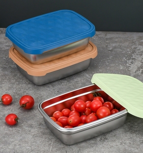Boîte à lunch rectangulaire en silicone 304 pour enfants, conteneur alimentaire avec couvercle en silicone, boîtes à lunch en acier inoxydable avec couvercle en silicone - Product Image 4