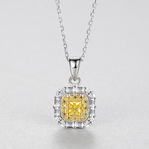 Collar personalizable de plata de ley S925 con circonita cuadrada amarilla, un regalo romántico para mujeres, joyería personalizada - Product Image 6