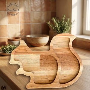 Factory Wholesale Beech Wood Snack Platter Squirrel Shape Serving Tray with Compartment for Serving Dishes and Snacks - Product Image 2