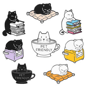 Cartoon Niedliche Schwarz-Weiß-Katze Brosche Lazy Coffee Style Spaß Kreative Legierung Zubehör Tier Thema Abzeichen Metall Handwerk Pins - Product Image 5