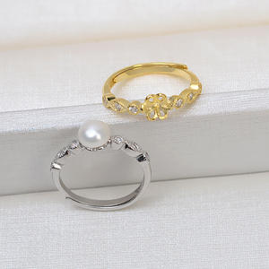 S925 Silver Open-Mouth <b>Ring</b> with Living Mouth Tire 7-8 Pearl Semi-Finished Tray DIY Accessories Adjustment 1615 <b>Crystal</b> <b>Rings</b> - Product Image 2