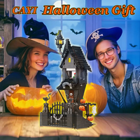 Ensemble de blocs de construction de maison hantée d'Halloween 564 pièces, jouet de construction de château effrayant, portail et lampe citrouille, cadeau d'Halloween, vente en gros