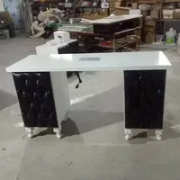 Table de manucure de luxe avec dessus en verre, lumière noire, à double tiroir, avec collecteur de poussière