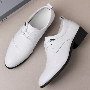 Men's Leather Oxfords Pointed Toe Lace Up <b>Height</b> <b>Increasing</b> Office Career Spring Dress <b>Shoes</b> Solid Black Rubber Sole - Product Image 4