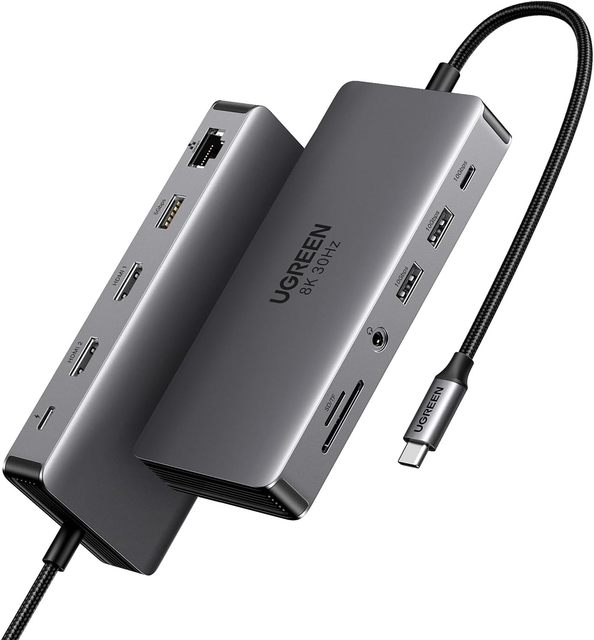 UGREEN Dual USB C Dock for Laptop 100W PD Gigabit Ethernet 4K 60Hz Single 8K 30Hz 10Gbps Data Port 11 in 1 Docking