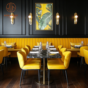 Set Moderno di Tavolo e Sedie a L in Pietra Sinterizzata, Pelle e Velluto per Caffetterie e Ristoranti, Arredamento con Divanetti - Product Image 2