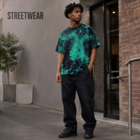 T-shirt graphique tie-dye épais 180 g/m² en coton/bambou tricoté écologique, couleur dégradée douce, unisexe, streetwear