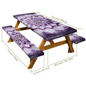 Couverture de Table de pique-nique avec couvertures de banc 3 pièces ensemble élastique ajusté Rectangle nappes en vinyle <span class=keywords><strong>toile</strong></span> <span class=keywords><strong>cirée</strong></span> imperméable pour l'<span class=keywords><strong>extérieur</strong></span> - Product Image 2