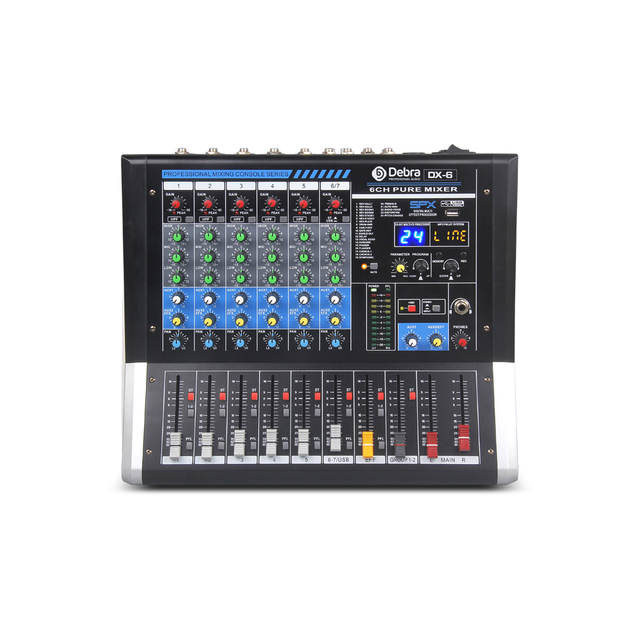 6-Channel Audio Mixer Dj Controller Sound Board With 24 DSP Effect USB Blue Tooth XLR Jack Aux Input