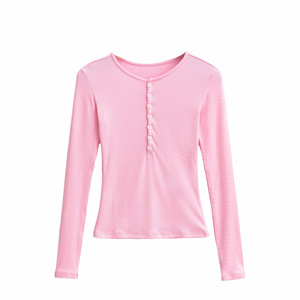 Haut de sport et de <span class=keywords><strong>yoga</strong></span> pour femme, coupe courte, à col montant, manches longues, léger, respirant, extensible dans les quatre sens, avec design boutonné sexy - Product Image 6