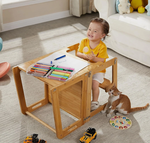 Tabouret <span class=keywords><strong>d</strong></span>'apprentissage Montessori convertible en bambou écologique avec tableau à dessin pour tout-petits - Product Image 4