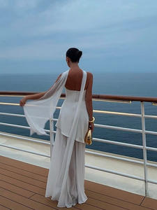 Robe de soirée élégante pour femme avec haut <span class=keywords><strong>tube</strong></span> sexy, maille irrégulière, fente, <span class=keywords><strong>jupe</strong></span> <span class=keywords><strong>longue</strong></span> et écharpe - Product Image 3