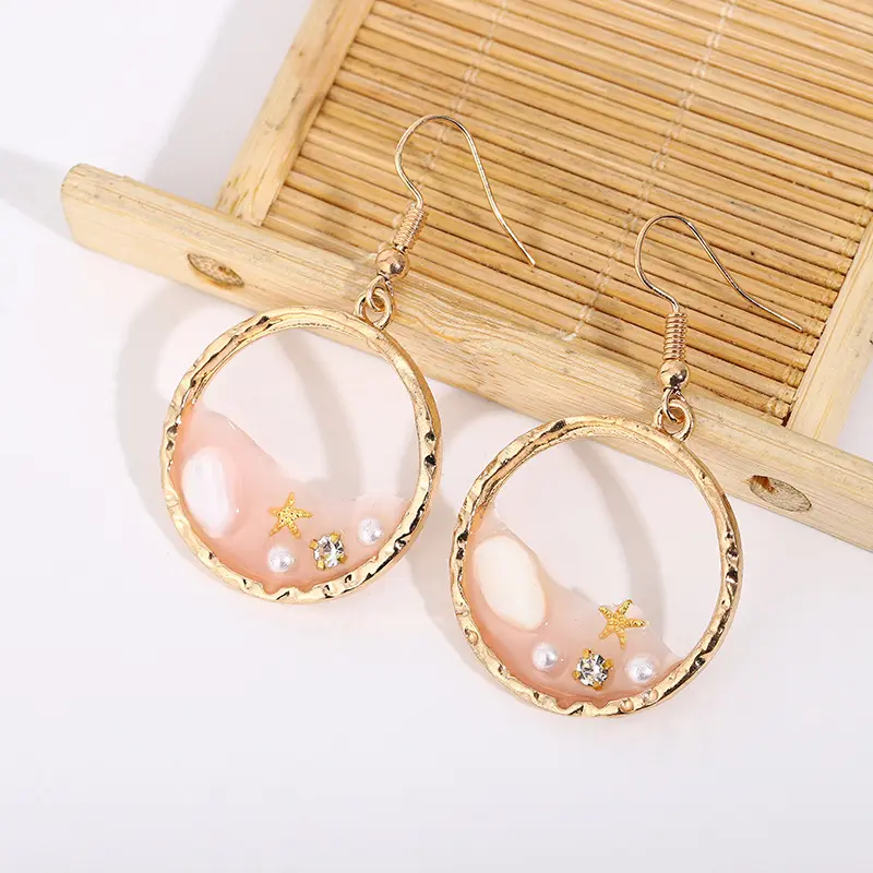 Korean version dazzling colored starfish shell popular online fashion Circle earrings