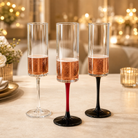 Verres à champagne et à cocktail cylindriques hauts de 175 ml en gros avec tiges transparentes, bordeaux et noires pour mariages, fêtes, hôtels et bars