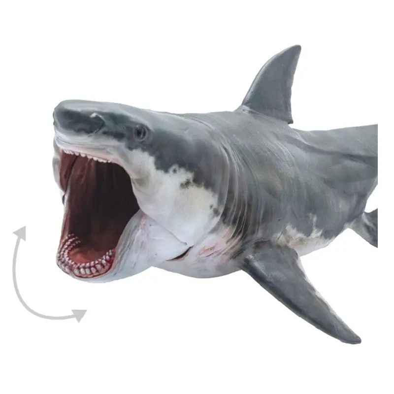 PNSO Megalodon Shark Sea Life ของเล่นคลาสสิกสำหรับเด็กเด็กชายโมเดลสัตว์โบราณกรามที่สามารถเคลื่อนย้ายได้