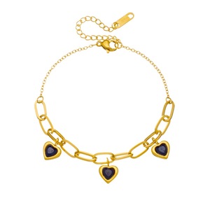Heart Shape Gold Plated Zinc Alloy Bracelet With Black Stone Pendant For Gift - Product Image 5