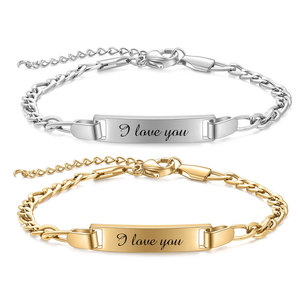 Childrens I Love You Engraved Stainless Steel <b>Bracelet</b> <b>Adjustable</b> Gift Jewelry 5Mm Chain Gold Silver Tone - Product Image 1