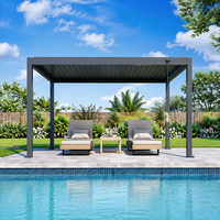 Kit de pergola en aluminium 12x12, toit à lamelles moderne et imperméable, gazebo avec système de gouttières pour une installation facile en DIY, pavillon de jardin