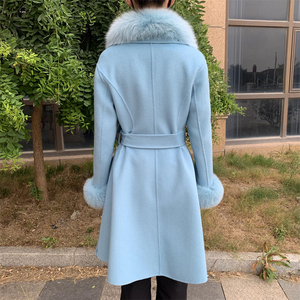 Cappotto Lungo Invernale in Cashmere con Collo e Polsini Rimovibili in Lussuosa <span class=keywords><strong>Pelliccia</strong></span> di Volpe di Alta Qualità Cappotti in Lana Cashmere Double-Face con <span class=keywords><strong>Pelliccia</strong></span> - Product Image 4