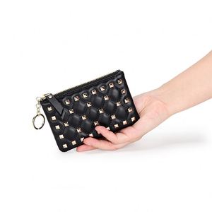 Portefeuille mini en cuir de vachette pour femme avec fermeture éclair, rivets et pendentif étoile, idéal pour filles et femmes - Grande Vente - Product Image 3