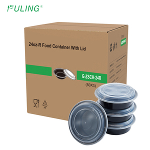 Fuling 24oz 32oz 38oz vòng màu đen PP nhựa bữa ăn chuẩn bị Bát thực phẩm dùng một lần <span class=keywords><strong>Container</strong></span> có nắp đậy - Product Image 1
