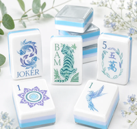 Plaque acrylique multicouche motif lotus bleu doux, imprimé poisson koï, patte de tigre, fleurs, accessoire pliable pour soirée de mahjong