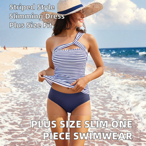 Ensemble de bikini rayé à bretelles croisées pour femme, maillot de bain une pièce, tenue de plage, prix de gros, conception personnalisée OEM, prix abordable - Product Image 2