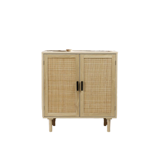 Aparador Rústico para Sala de Estar, Mueble de Almacenamiento con Puertas Decoradas con Ratán y Hierro, 2 Cajones y 2 Compartimentos - Product Image 1