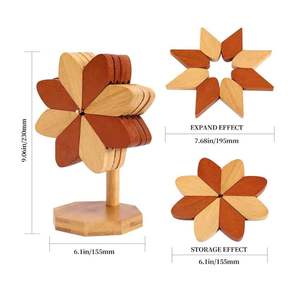 Nouveau design : Sous-verre en bois motif arbre, support <span class=keywords><strong>de</strong></span> tasse moulin à vent en bois, <span class=keywords><strong>dessous</strong></span> <span class=keywords><strong>de</strong></span> <span class=keywords><strong>plat</strong></span> en bois pour casseroles et poêles à fond <span class=keywords><strong>plat</strong></span> - Product Image 2