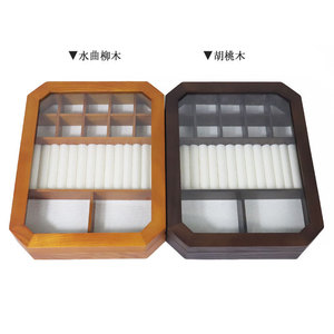 Caja de joyería octogonal de madera con tapa de cristal y compartimentos para anillos, pulseras, almacenamiento de escritorio, madera de fresno, color nogal - Product Image 2