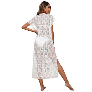 Vente en gros 2025 robe de <span class=keywords><strong>plage</strong></span> d'été Sexy dentelle transparente à manches longues ouvert devant femmes <span class=keywords><strong>Kimono</strong></span> Cardigan vêtements de <span class=keywords><strong>plage</strong></span> couvrir - Product Image 5